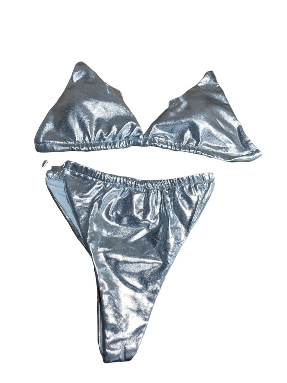 Oh Polly Metallic Silver Triangle Bikini